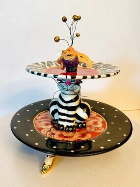 Vtg Lynda Corneille Swak Clancy Cat Blanche Double Tier Serving Plate 2003 RARE